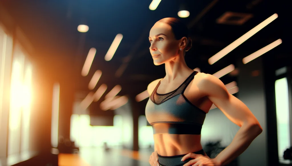 vrouw in de sportschol die aan krachttraining doet